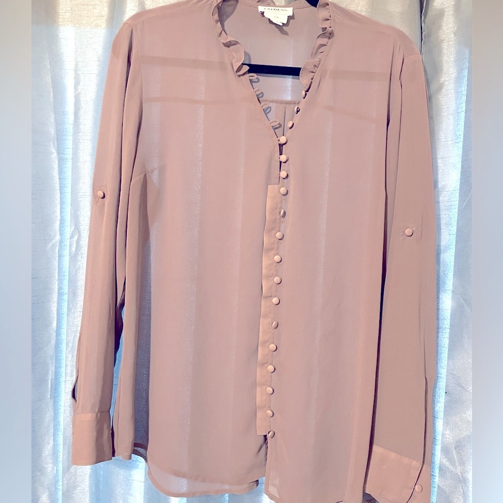 EXPRESS Sheer long sleeve gray button-up blouse